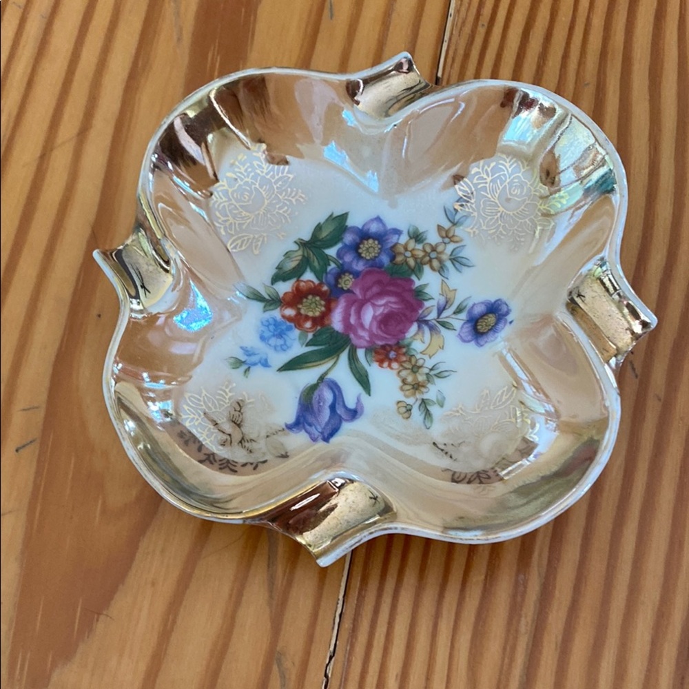 Floral Gold-Trimmed Decorative Dish- Vintage Ashtray